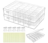 QWORK® 2 Pack 36 Grids Embroidery Floss Storage Box - Clear Plastic Craft Organiser with 200 Floss Bobbins & 8 Stickers for Cross Stitch, Sewing, Jewellery Making & DIY Art Supplies