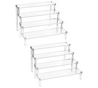 QWORK® 2 Pack 4 Tier Clear Acrylic Display Stand, 30x25x20cm, 4mm Thickened Board, Acrylic Retail Riser for Figures, Cupcake, Dessert, Perfume, Nail Polish, Condiment