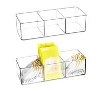 QWORK® 2 Pack Acrylic Tea Storage Box, Acrylic Storage Container for Teabag, Coffee Bags, Coffee Pods, Sweeteners, Sugar and More (3 Compartments)