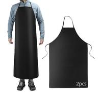 QWORK® 2 Pack Black Waterproof Leather Apron, Heavy Duty Work Apron, for Kitchen, Gardening, Dog Grooming, and More,48"