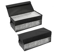 QWORK® 2 Pack CD Storage Boxes,14.2"x6.3"x5.5"/36x14x6cm, Black Fabric Organizer for 30 Standard CD Cases, 60 Slim Cases, or 165 CD Sleeves
