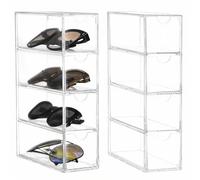 QWORK® 2 Pack Clear Acrylic Sunglasses Organizer - 17.5x24.6x6.5 cm - Stackable Storage Drawer for Eyewear, Jewelry, Makeup