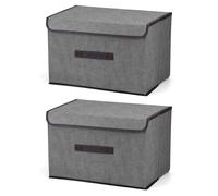 QWORK® 2 Pack Collapsible Storage Boxes With Lids, Storage Boxes With Lids Fabric, 36X23X24cm, Grey, For Clothes, Toys, And Wardrobe Organization