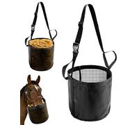 QWORK 2 Pack Horse Feed Bag for Grain - Durable Mesh Grain Feeder with Adjustable Strap, Comfortable Neck and Nose Pad Horse Muzzle Feed Bag, for Feeding Grain, Powder, Supplements