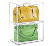 QWORK® 2 Packs Clear Display Box, Handbag Storage, Stackable Storage Organizer, For Handbag, Shoes,Toys, Shoulder Bag, 36X22X27cm