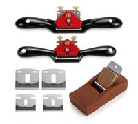 QWORK 2 Pcs Adjustable Spokeshave Woodworking Set, 10" and 9" Spoke Shave with Flat Base, 4 Replacement Cutters & 1 Mini Wood Plane, Heavy Duty Hand Tools for Wood Carving, Shaping & Furniture