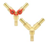 QWORK® 2 Pieces 3 Way Hose Connector, Ball Valve Fitting 3 Way Shut Off Union Intersection, Split Brass 3/8" / 10mm Hose Barb for Water, Oil & Gas to Garden Watering, Construction and Industry