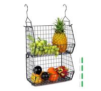 QWORK® 2 Tier Shelf Hanging Storage Basket, Metal Hanging Storage Organizer, Foldable Stackable Storage Shelves, For Kitchen, Wardrobe, And Home Organization