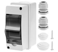 QWORK 2 Way Circuit Breaker MCB Distribution Protection Box, IP65 Waterproof ABS Plastic Breaker Electrical Box and Transparent Cover for Indoor and Outdoor