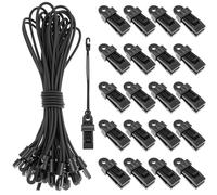 QWORK® 20 Pcs Tarp Clips & 20 Pcs Elastic Bungee Cord Set, Nylon Clips with 10Inch Stretch Hooks for Camping, Tarpaulins, and More