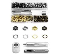 QWORK® 200 Sets 8mm Fabric Grommet Kit, Grommet Eyelet Kit, Metal Eyelets with 3 Grommets Setting for Fabric Leather Espadrilles DIY, 4 Colors