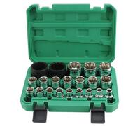 Qwork 21 Pc 1 / 2 Cr-V Spline Socket Set, 8-36 mm 12 Point