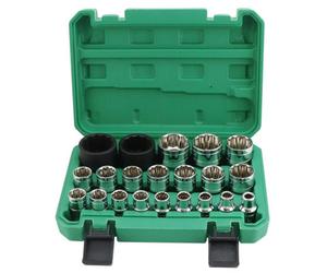 Qwork 21 Pc 1 / 2 Cr-V Spline Socket Set, 8-36 mm 12 Point