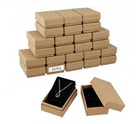 QWORK® 24 Pcs Cardboard Jewelry Gift Boxes with Lid, 5 * 8 * 3cm, Ideal for Jewellery Packaging and Display - Necklace, Ring, Earrings - Brown
