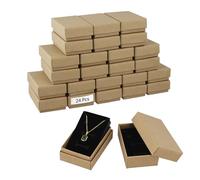 QWORK® 24 Pcs Cardboard Jewelry Gift Boxes with Lid, 5 * 8 * 3cm, Ideal for Jewellery Packaging and Display - Necklace, Ring, Earrings - Brown