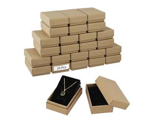 QWORK® 24 Pcs Cardboard Jewelry Gift Boxes with Lid, 5 * 8 * 3cm, Ideal for Jewellery Packaging and Display - Necklace, Ring, Earrings - Brown