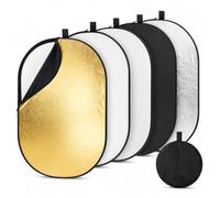 QWORK 24" x 36" 5-in-1 Photography Reflector, Collapsible Oval Light Multi-Disc for Studio, Outdoor Portraits & Video - Gold, Silver, White, Black & Translucent Surfaces