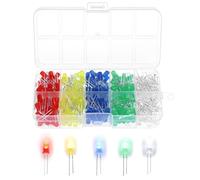 QWORK® 250 Pcs 5mm LED Diodes Assortment Kit - 5 Colours Round Head Light Emitting Diode Set for DIY Electronics, School Projects & Circuit Repairs - White Red Blue Yellow Green, 1.8V-3.2V