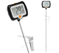 QWORK® 25cm Long Probe Candy Thermometer with Pot Clip - 304 Stainless Steel Probe, 180° Rotating Display - Digital Food Thermometer for Frying, Grilling, Cooking, Baking