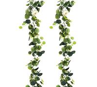 QWORK® 2PCS 6FT/180CM Artificial Flower Garland, White Rose Fake Plants Vine, for Festive, Wedding Party, Table Runner Decor