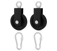 QWORK® 2PCS 90mm pulley block with hanging strap carabiner, gym cable pulley system, for gym equipment, lift cable machine