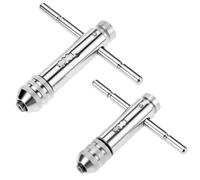 QWORK 2Pcs Ratchet T Handle Tap Wrench Set for M3-M8/M5-M12 Screw Taps, Adjustable T Bar Holder, Reversible Ratchet