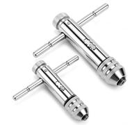 QWORK 2Pcs T-Handle Ratchet Tap Wrench Set, M3-M8 & M5-M12 Reversible Ratcheting Tap Holder with Hardened Steel Jaws for Machine Screw Taps, Auto Repair, Threading and Machinist Work