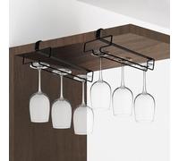 QWORK® 2PCS Wine Glass Rack, Wine Glass Holder, No Drilling Metal Wine Glass Storage Organizer, Black
