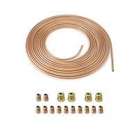 QWORK® 3/16" x 25ft/7.6m Copper Plated Brake Pipe, OD 4.76mm, ID 3.3mm with 16 nuts