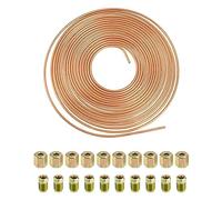 QWORK® 3/16" x 32.8ft/10m Copper Plated Brake Pipe, OD 4.76mm, ID 3.3mm with 20 Nuts