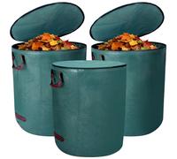 QWORK® 3-Pack 272L Green Garden Waste Bags, Heavy Duty with Handles and Zippered Lid, Tear-Resistant PP Fabric
