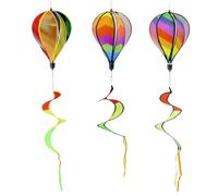 QWORK® 3-Pack Hot Air Balloon Wind Spinner 110 cm (3.6ft) - Rainbow Garden Pinwheels Striped Windsock for Indoor & Outdoor Decoration