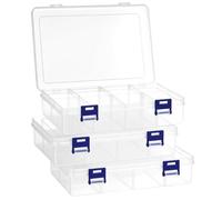 QWORK® 3 Pack Plastic Storage Box with 8 Adjustable Compartments, 20x13.3x4.6 cm, Transparent Organizer Box for Craft, Beads, Earrings and Accessories