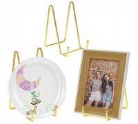 QWORK® 3 Pack Plate Holder Easel Display Stand, 5.7-Inch (14.5cm) in Height, Gold Iron Stand for Decorative Plates, Pictures, Photo Frames, Books and More