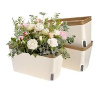 QWORK® 3 Pack Self Watering Planter Pots, 10.6 Inch Rectangular Windowsill Pots with Visual Water Level Window, for Herb Orchid Succulent Plants