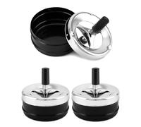 QWORK 3-Piece Modern Metallic Round Ashtray Set with Lid, Push-Down Spinning Tray, Rotatable Windproof Ashless Design for Home, Office, Outdoor