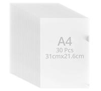 QWORK® 30 Pack A4 Plastic File Folders - 0.22 mm Plastic - Transparent Cut Flush File Wallets with Top& Side Opening