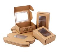 QWORK® 30 Packs Kraft Paper Boxes With Clear PVC Window 85 * 60 * 30mm, Present Packaging Box for Various Celebrations