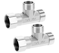 QWORK 304 Stainless Steel G 1/2" 3 Way Diverter, Valve with G-Thread, 2 Pack T Connector Adapter, 1/2" BSP Parallel Connection