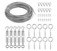 QWORK® 30M (12") Stainless Steel Wire Rope Kit - 2mm PVC Coated Cable with M5 Turnbuckles and Vine Eyes, M2 Wire Rope thimbles and Aluminum Sleeves - for Climbing Plants & String Light Hanging