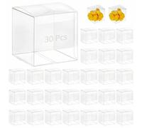QWORK® 30PCS 7x7x7cm Cube Transparent PVC Gift Boxes, Favour Boxes for Gift, Jewelry Storage, Cakes & Candy