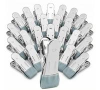 QWORK® 30PCS Stainless Steel Clothes Pegs, Multifunctional Soft Grip Clothes Clips Laundry Pegs Food Pegs for Socks, Shoes, Towels, Food Sealing, Photos (Gray)