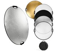 QWORK 32" (80cm) 5-in-1 Collapsible Light Reflector & Diffuser - Translucent, Silver, Gold, White, Black, Multi Disc Photography Reflector for Studio Outdoor Photography