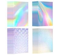 QWORK® 32 Sheets Holographic Clear Vinyl Sticker Paper, Self-Adhesive, A4 Size, 4 Styles Mixed, Transparent Overlay Film