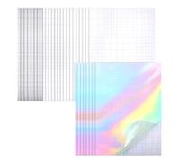 QWORK® 32 Sheets Holographic Cold Laminate Sheets A4 - Waterproof Vinyl Overlay Film for Stickers, Scrapbooking & DIY Crafts - Rainbow, Glitter, Matte & Glossy Self-Adhesive Paper