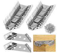 QWORK® 35Pcs Stainless Steel Angle Brackets with Screws, Rust-Resistant Corner Connectors for Wood Furniture