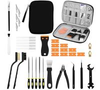 QWORK 3D Printer Tools Kit 34pcs, 3D Printer Accessories,Compatible with FDM/SLA Printers, MK8 Brass Nozzles (0.2mm/0.4mm) & Cleaning Needles (0.2-0.4mm), Scrapers, Files, Brushes, Cutter