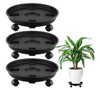 QWORK® 3Pcs 30 cm Plastic Plant Trolley, Outdoor Plant Stand with Universal Wheels, Heavy Duty Plant Caddy, for Indoors and Outdoors