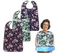 QWORK® 3Pcs Adult Bibs, Waterproof Dining Bibs, Washable & Reusable Bids, for Elderly, Convalescents