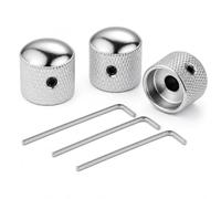 QWORK 3Pcs Guitar Control Knobs Chrome Brass Knurled Potentiometer 6mm Shaft - Heavy Duty Tuning for Electric Guitar, Precision Bass - CNC Machined Volume Tone Replacement